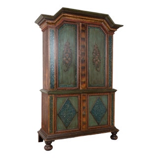 Early 19th Century Swedish Pine Original Hand Painted Wedding Cabinet For Sale