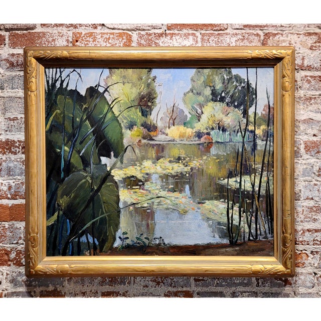 Oliver Milburn - Water Lilies - 1920s Impressionist - Oil Painting California Impressionist- Oil painting on canvas -...