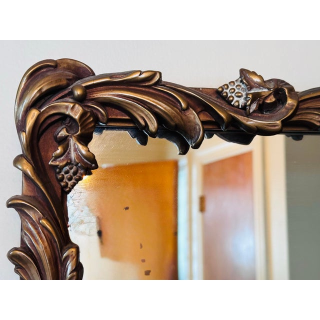 1950s Vintage 1950s Ornate Gold Baroque Style Wall Mirror Attr. Howard Elliot For Sale - Image 5 of 7