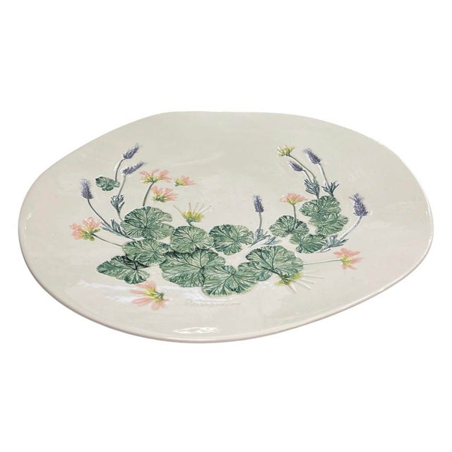 Vintage Hand-Crafted Ceramic Botanical Platter – "Pelargonium" 3d Relief Wall Art For Sale - Image 4 of 12