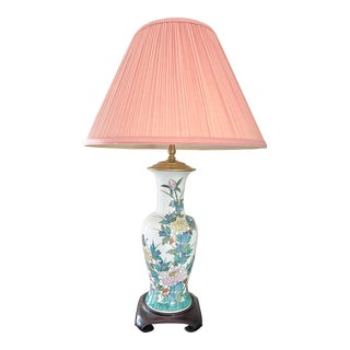 1970s Chinoiserie Hand Painted Botanical Table Lamp For Sale