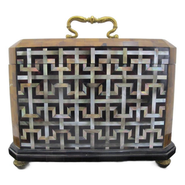 Maitland Smith Mother of Pearl Inlaid Caddy Box With Brass Hardware For Sale