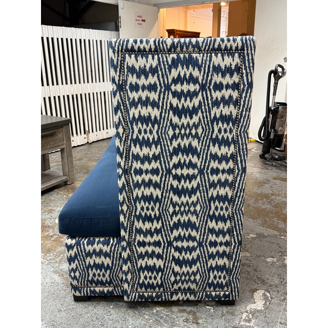 Bernhardt Bernhardt Interiors Marcourt Custom Navy Ikat Fabric Banquette For Sale - Image 4 of 12