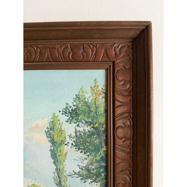 Wood Ramos Catalan 1931 Original Oil Painting Landscape Thatch House by Mountains, Framed For Sale - Image 7 of 12