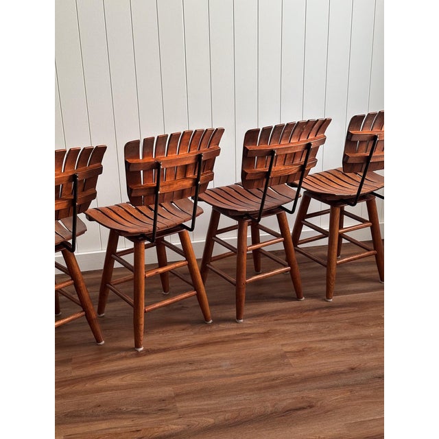Arthur Umanoff Vintage Slatted Wood Dining Chairs, Set of 4 Attributed to Arthur Umanoff For Sale - Image 4 of 15