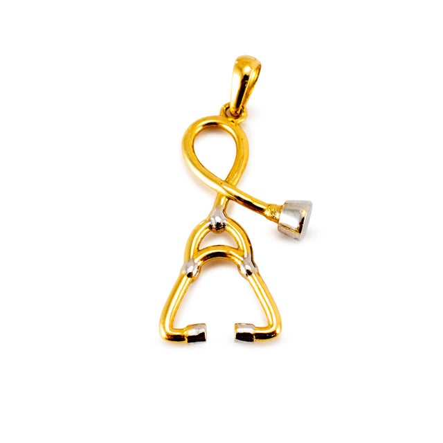 18k Yellow and White Gold Stethoscope Charm Pendant For Sale - Image 4 of 8