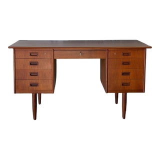 Teak Executive Desk With Inset Handles Danish Mid-Century Modern 1960s For Sale
