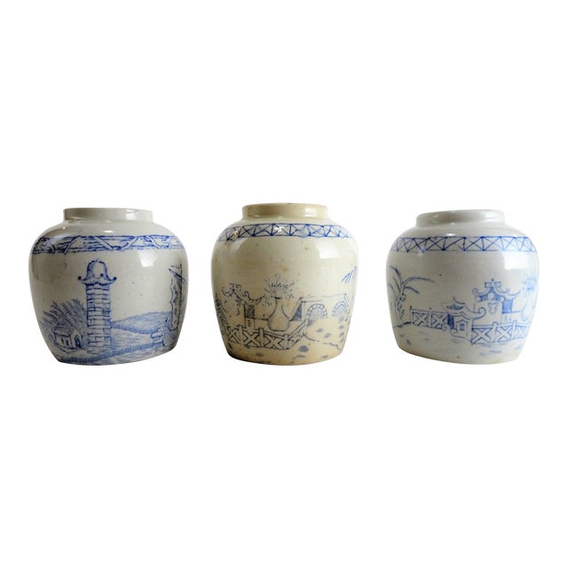 1900s Chinoserie Blue And White Ginger Jars Set Of 3 Chairish
