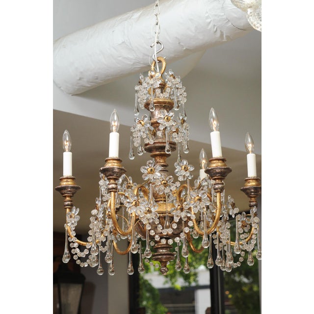 Italian 1930s Genovese Two-Tone Giltwood & Crystal Chandelier, Italy For Sale - Image 3 of 17