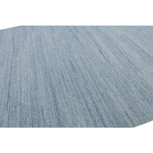 Scandinavian Style Solid Blue Flat Weave Rug - Minimalist & Reversible Design For Sale - Image 4 of 11