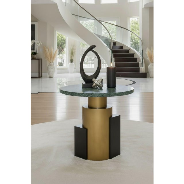 A green marble top brings timeless style to this versatile contract-grade accent table. Designed with an architectural...