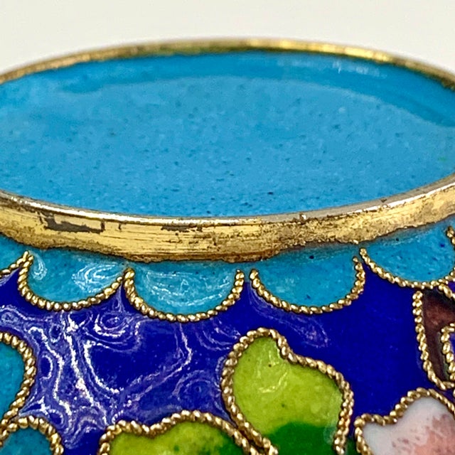 Metal Vintage Chinoiserie Enamel Cloisonne Ashtray For Sale - Image 7 of 12