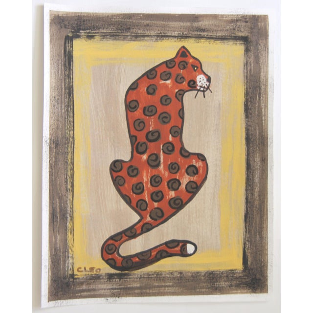 Contemporary Tiger Minimalism Pop Art Folk Art Shabby Chic Goldenrod Brown Beige Original Painting by Cleo Plowden For Sale - Image 3 of 5