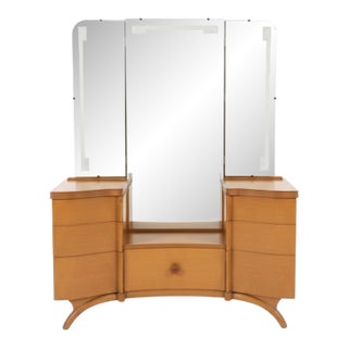 1950s Mount Airy ‘Janus’ Waterfall Vanity – Rare Mid-Century Statement Piece W/ Triptych Mirror For Sale