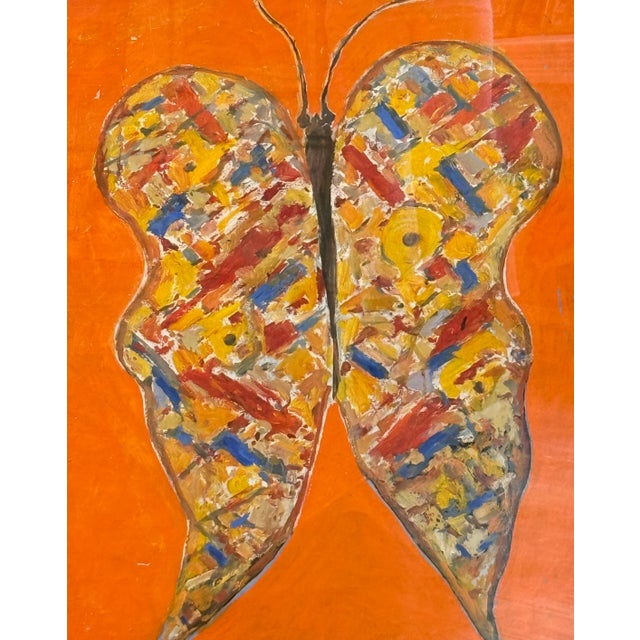 Peter Passuntino (American, b. 1936) oil on canvas laid to board butterfly portrait. Know for his expressionist work, at...