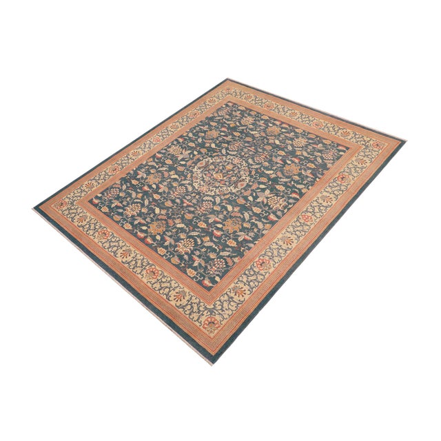 Shabby Chic Green/Teal Wool Rug - 8'0'' X 9'11'' For Sale - Image 9 of 10