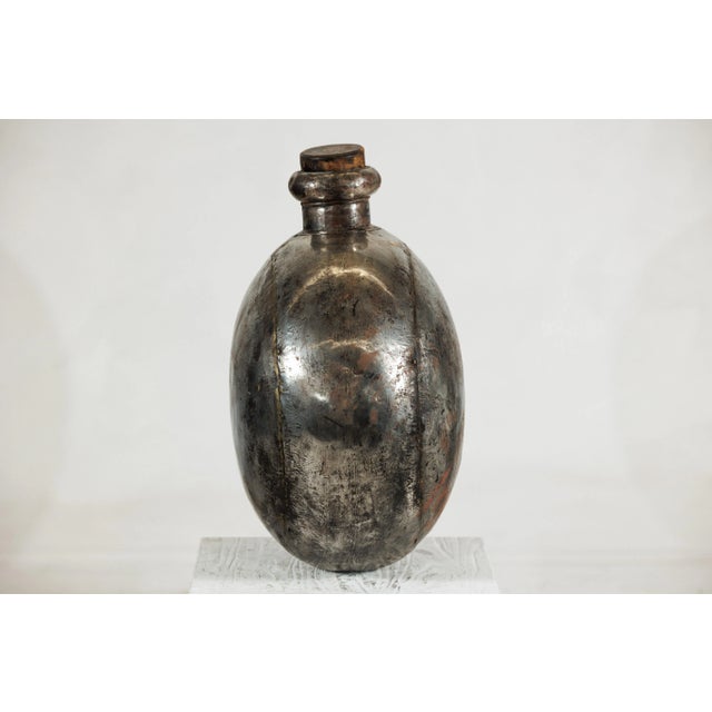 Indian Vintage Indian Metal Water Vessel with Circular Body and Wooden Cork Top For Sale - Image 3 of 12