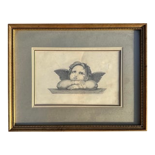 Late 1800s Pencil Drawing of a Cherub by J G Hooker of Buffalo New York in Guilded Frame For Sale