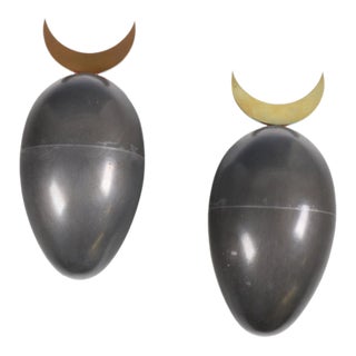 Johan Meijerink (Dutch 1948 - 2011) Modernist Bronze Ovoid Egg Wall Sculptures With Crescent Finials - A Pair For Sale