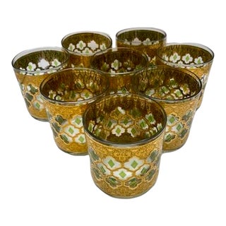 Culver Valencia 22kt Gold Glasses Lowball Old Fashion Barware Set of 8 For Sale
