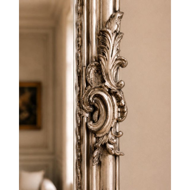 Late 20c Rococo Silver Wood Floor Mirrors by Artisans - Pair- 2 Pc For Sale - Image 10 of 18