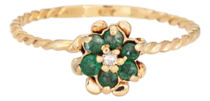 Emerald Diamond Tulip Ring Sz 5.5 Vintage 14k Yellow Gold Stacking Band Jewelry