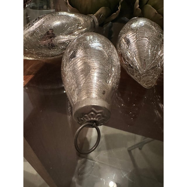 Mid-Century Modern Set of 12 Kugel Mercury Glass Ornaments in Silver, Gold, and Red For Sale - Image 3 of 15