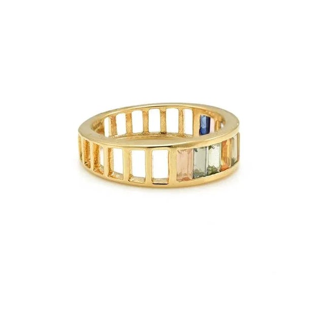 Modern 1.8 Ctw Multi Sapphire Half Eternity Band 18k Yellow Gold Size 7 ( All Sizes Available ) For Sale - Image 3 of 7