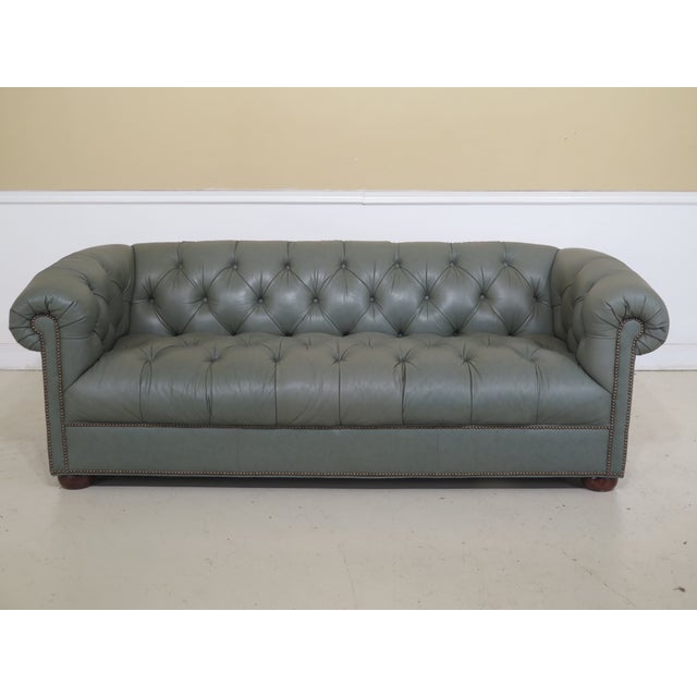 Ethan Allen Seafoam Green Tufted Leather Chesterfield Sofa Chairish