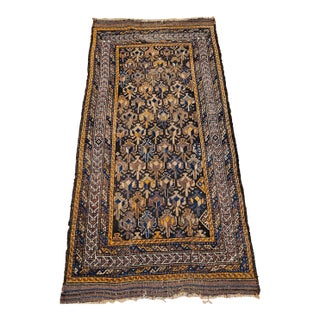 Antique Baluch Tribal Area Rug, Hand-Knotted Wool, Allover Geometric Pattern, Navy & Brown, 3x5 For Sale