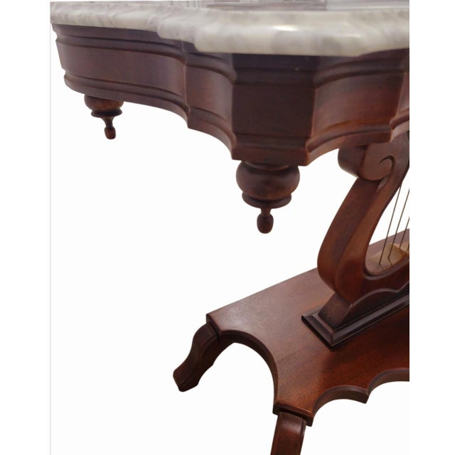 Sienna Vintage j.b Van Sciver White Marble Top Lyre Harp Unique Console Table For Sale - Image 8 of 11