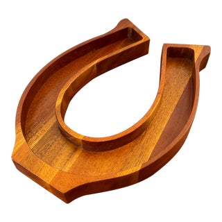 Vintage Wood Horseshoe Snack Tray For Sale
