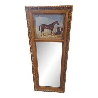 Vintage Horse Scene Gilt Trumeau Mirror For Sale