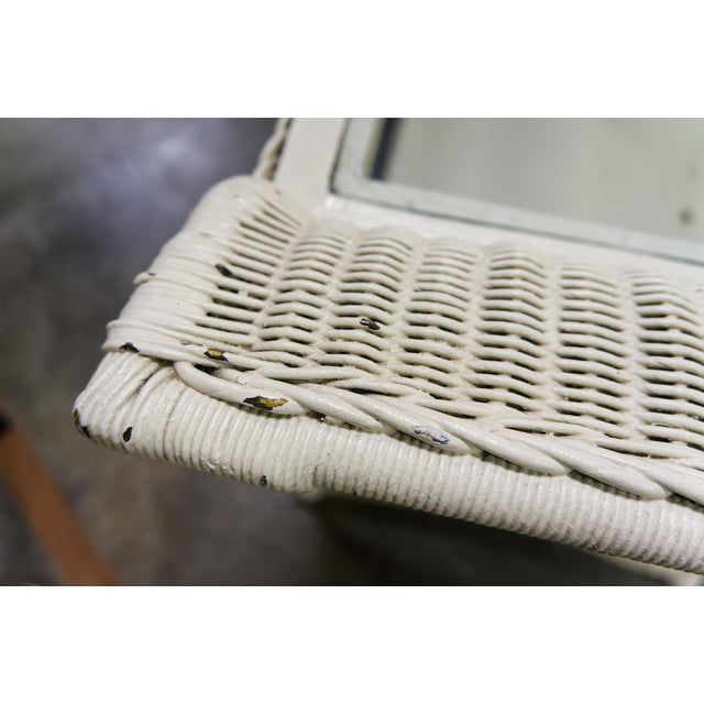 Off White Wicker Console Table With Glass Top For Sale - Image 9 of 9