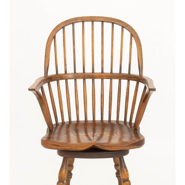 English Windsor Style Oak Swivel Seat Bar Stool For Sale - Image 3 of 7