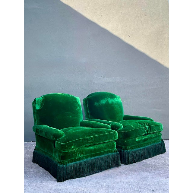 Emerald Vintage Emerald Velvet Lounge Chairs - A Pair For Sale - Image 8 of 12