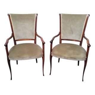 Green Velvet Armchairs, 1950s, Set of 2 For Sale