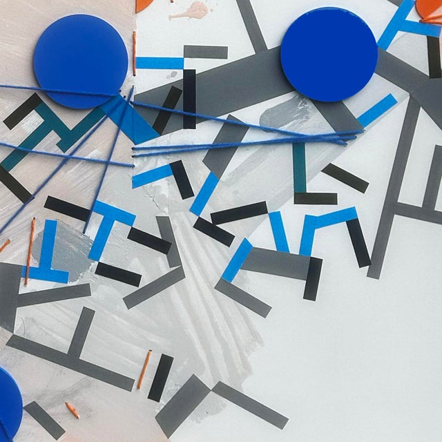 Abstract Contemporary Abstract Acrylic, Color Tape, Yarn, and Lego Brick on Canvas Painting “Lillerrne" by Philippe Halaburda For Sale - Image 3 of 5