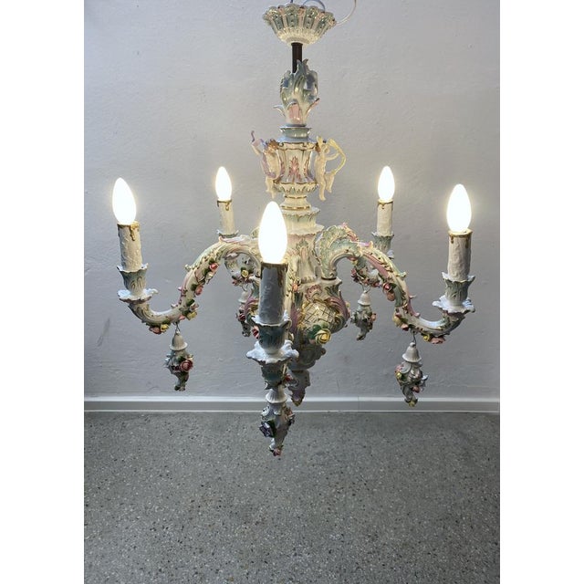 Baroque Style Chandelier by Rudolf Kämmer Keramic Manufaktur, Volkstedt, Germany, 20th Century For Sale - Image 6 of 14
