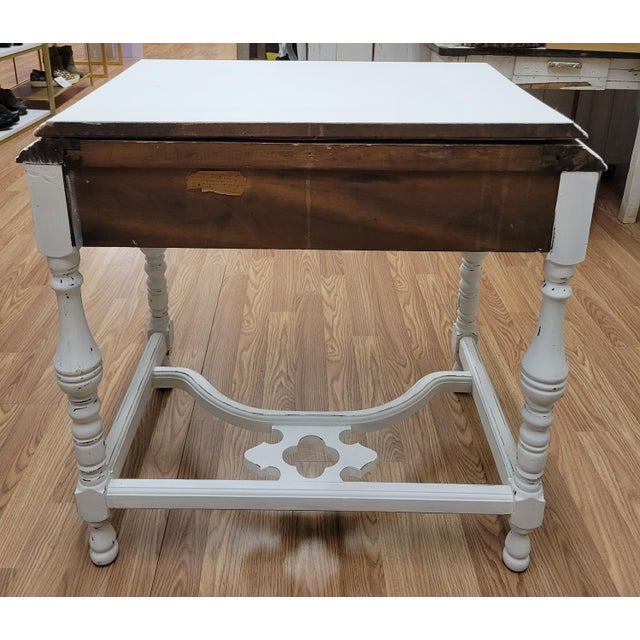 Early 20th Century Hardwood Jacobean Console Table With White Distressed Painted Finish For Sale - Image 4 of 10