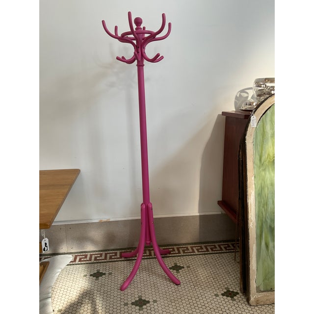 Wood 1950s Grand Thonet Style Bentwood Coat Rack in Bold Pink For Sale - Image 7 of 11