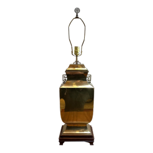 Large 31" Tall Vintage Goldtone Brass Chinoiserie Asian Metal Lamp Base With Harp and finialZ