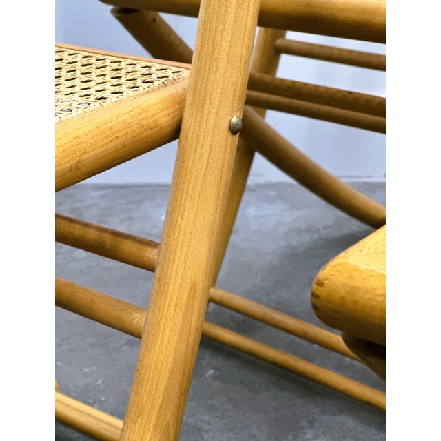 Mid-Century Belgian Folding Chairs in Wood and Hand-Woven Cane, Set of 4 For Sale - Image 5 of 15