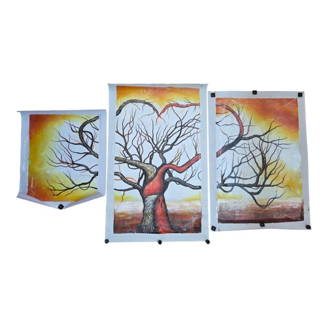 Contemporary Tree of Life Hand Painted Triptych on Canvas For Sale
