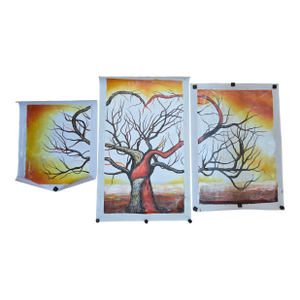 Contemporary Tree of Life Hand Painted Triptych on Canvas