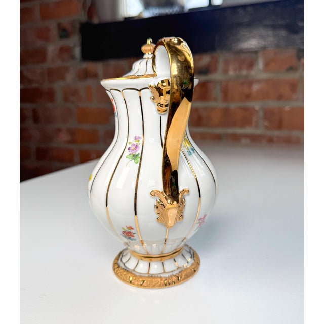 Rococo Vintage Meissen Porcelain Gilt Floral Tea Pot For Sale - Image 3 of 6