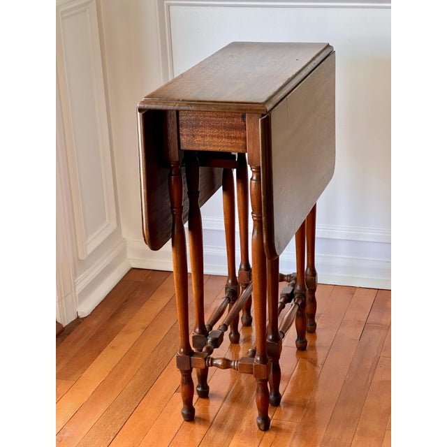 Brown Antique English Walnut Drop-Leaf Occasional Table, Rectangular, 1920s For Sale - Image 8 of 16