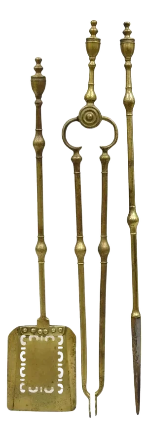 Antique English Federal Sheraton Brass Urn Finial Fireplace Tool Set- 3 Pieces