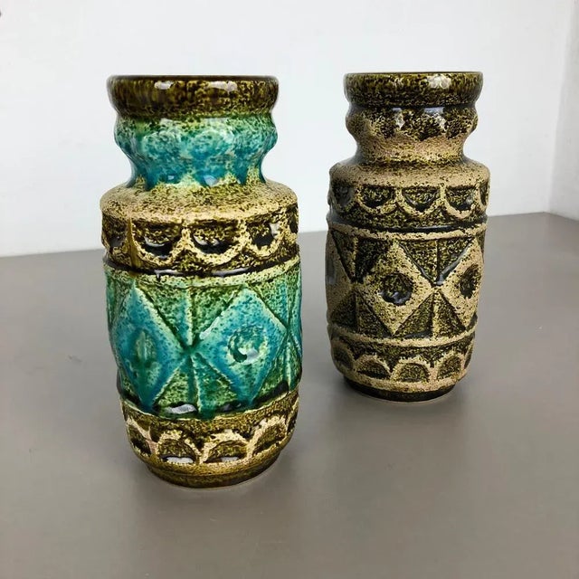Op Art German Multi-Color Pottery Vase from Bay Ceramics, 1960s, Set of 2 For Sale - Image 12 of 17