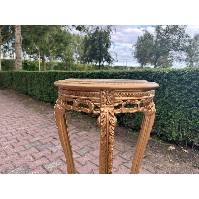 Gold 1970s French Louis XVI Gold Beech Marble Side Tables- Pair For Sale - Image 8 of 14
